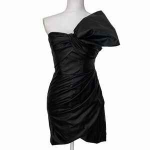 Pinko- Black Faux Leather Large Bow Mini Dress